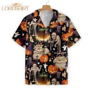 Halloween Mummy And Bags Of Sweets Hawaiian Shirt