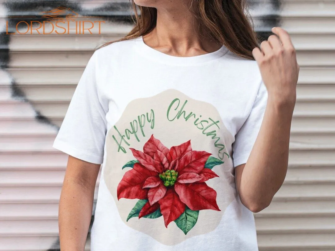 Happy Christmas Poinsettia Unisex Classic Crewneck T-shirt