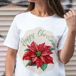 Happy Christmas Poinsettia Unisex Classic Crewneck T-shirt