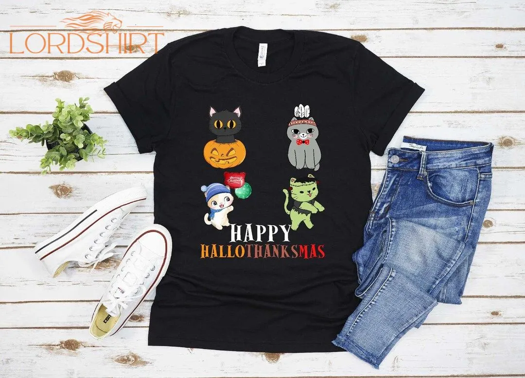 Happy Hallothanksmas Cat Witch Santa Halloween Christmas