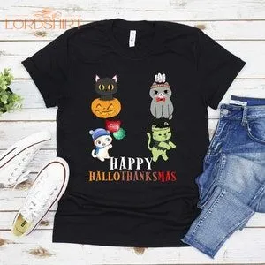 Happy Hallothanksmas Cat Witch Santa Halloween Christmas