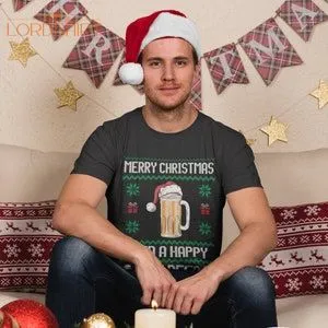 Happy New Beer Christmas T Shirt Dad Fair Isle Christmas Top