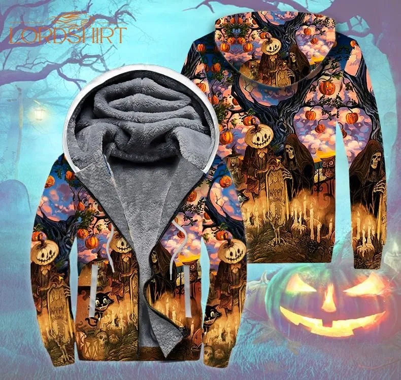 Happy Pumpkin Halloween Fleece Zip Hoodie All Over Print