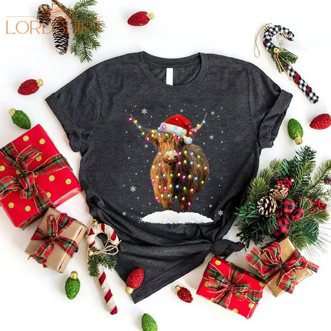 Highland Cow Christmas Light Shirt Highland Cow Lover Shirt