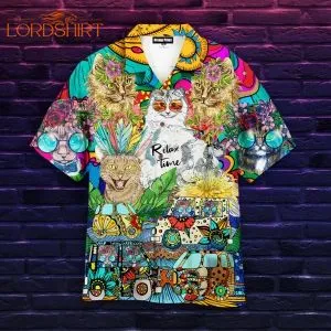 Hippie Cats Peace Life Color Aloha Hawaiian Shirt