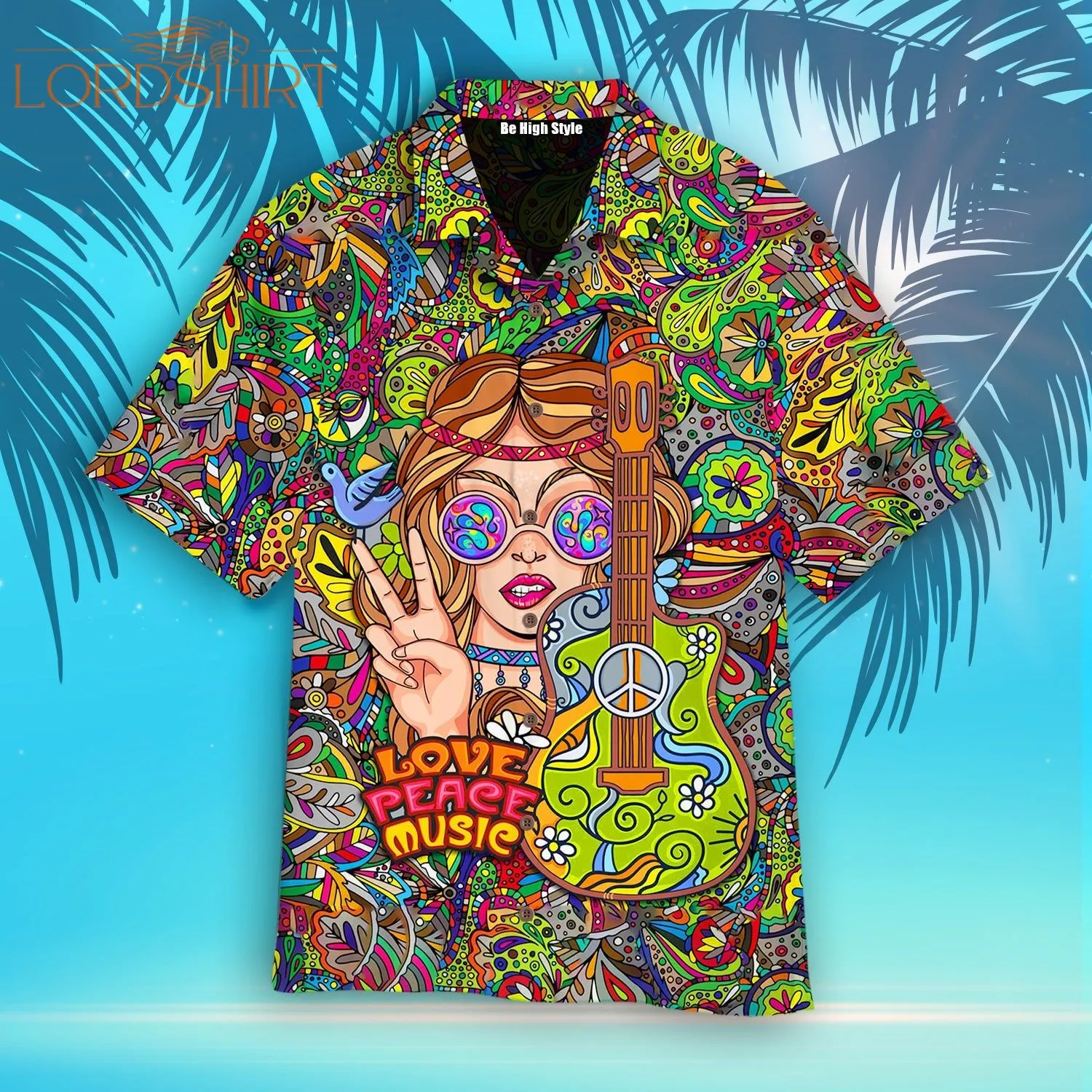 Hippie Music Love Peace Music Aloha Hawaiian Shirt