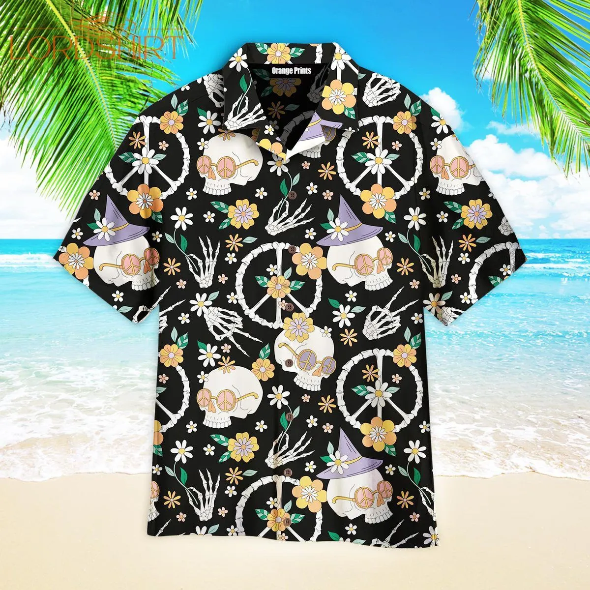 Hippy Bony Halloween Skull Peace Hawaiian Shirt