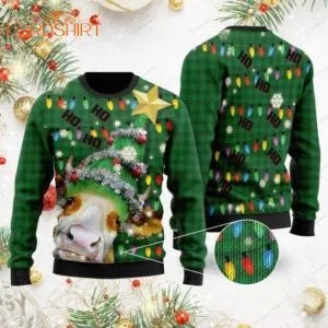 Ho Ho Ho Cow Christmas Tree Ugly Christmas Sweater