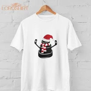 Hockey Puck Snowman T-shirt Christmas Hockey Shirt Christmas