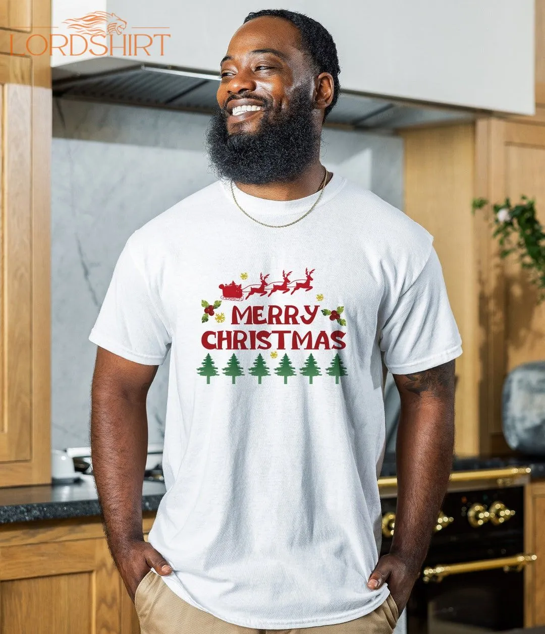 Holly Christmas Merry Reindeer Silhouette T-shirt Q212