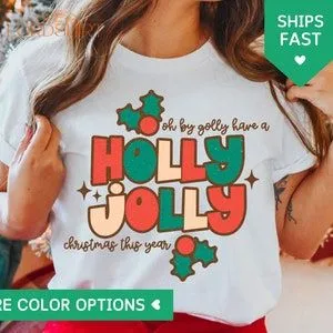 Holly Jolly Christmas Shirt Retro Christmas Tshirt Holly