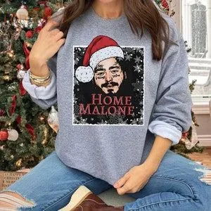 Home Malone Sweatshirt Ugly Christmas Sweathirt Funny