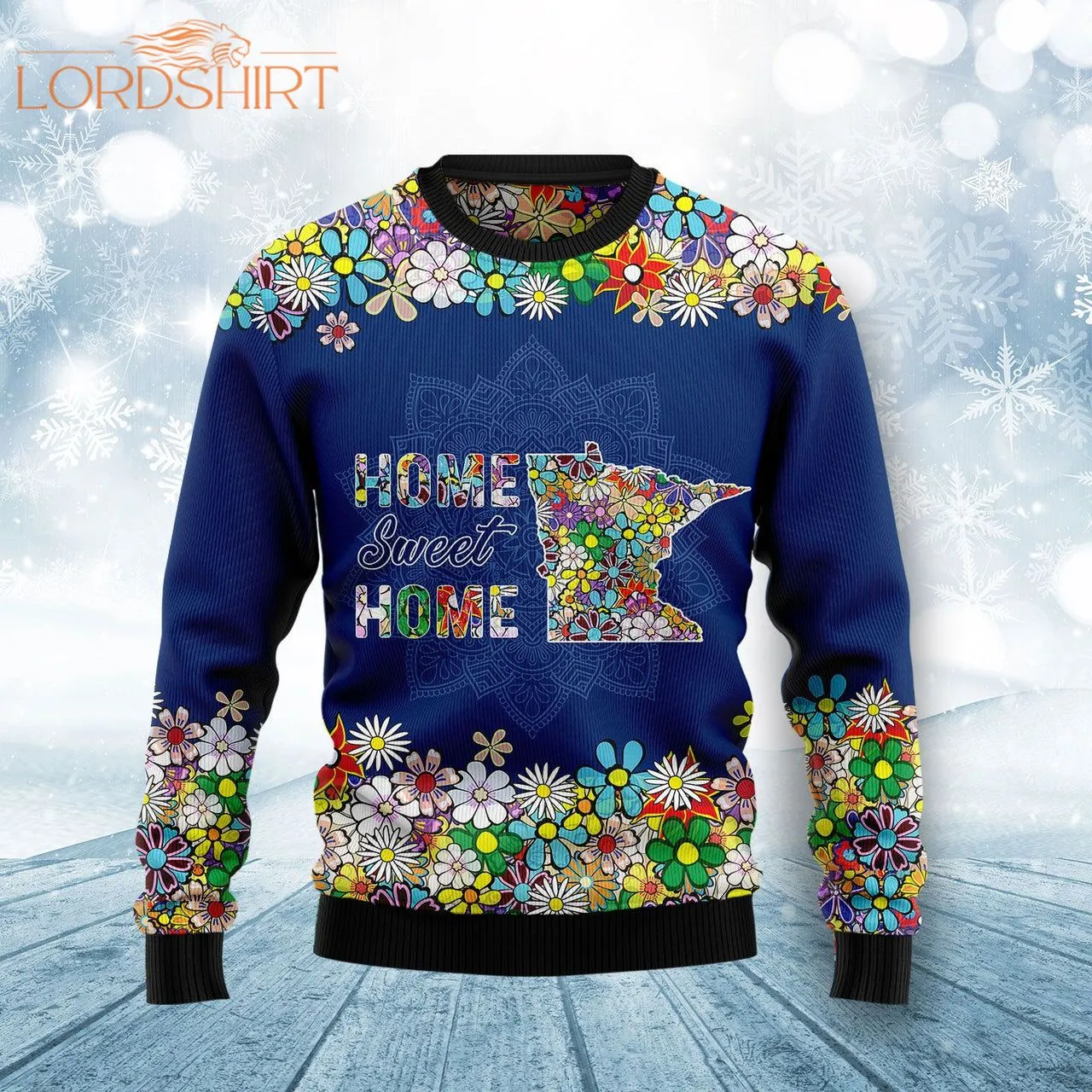 Home Sweet Home Minnesota Flower Xmas Ugly Christmas Sweater