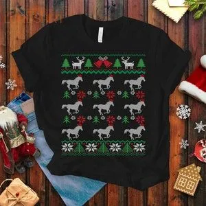 Horses Ugly Christmas T-shirt For Men And Women Equestrian