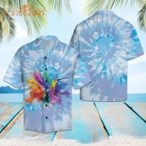 Hummingbird Blue Tie Dye Aloha Hawaiian Shirt