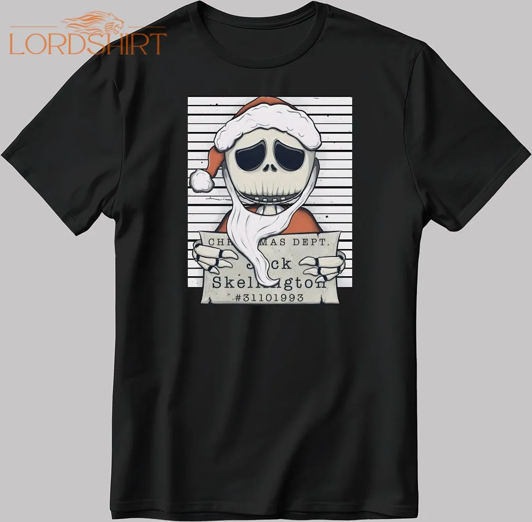 Jack Skellington Mugshot With Christmas Hat Shoot Short Sleeve