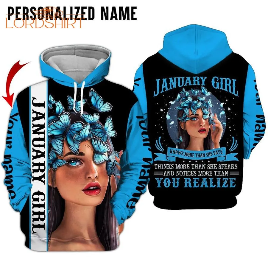 January Girl Butterfly Custom Name 3d All Over Print