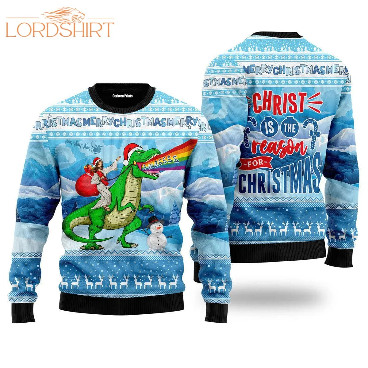 Jesus Riding A Dinosaur Ugly Christmas Sweater