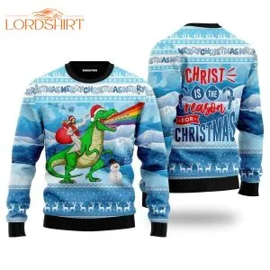 Jesus Riding A Dinosaur Ugly Christmas Sweater