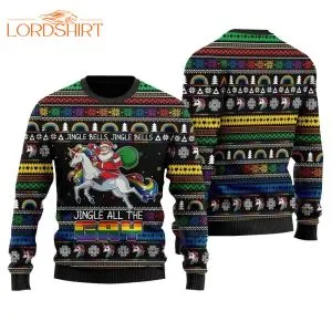 Jingle Bells All The Gay With Santa And Unicorns Ugly Christmas Sweater