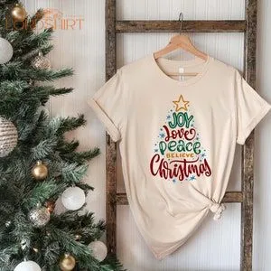 Joy Love Peace Christmas Tree Shirt Christmas T-shirt