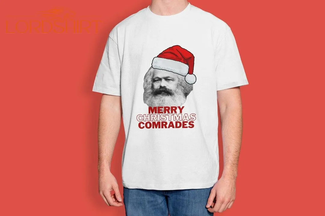 Karl Marx Santa Tee Merry Christmas Comrades White Cotton