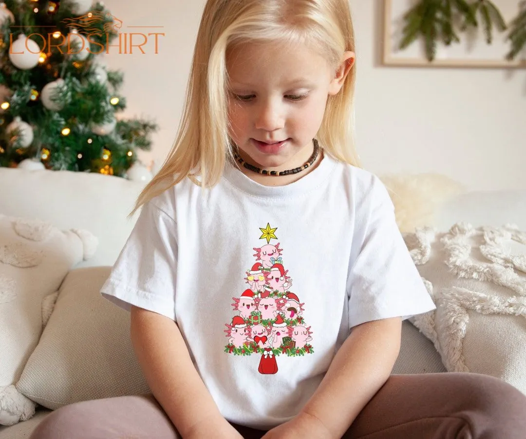 Kids Axolotl Christmas Tree Shirt Axolotl Tree T-shirt Cute