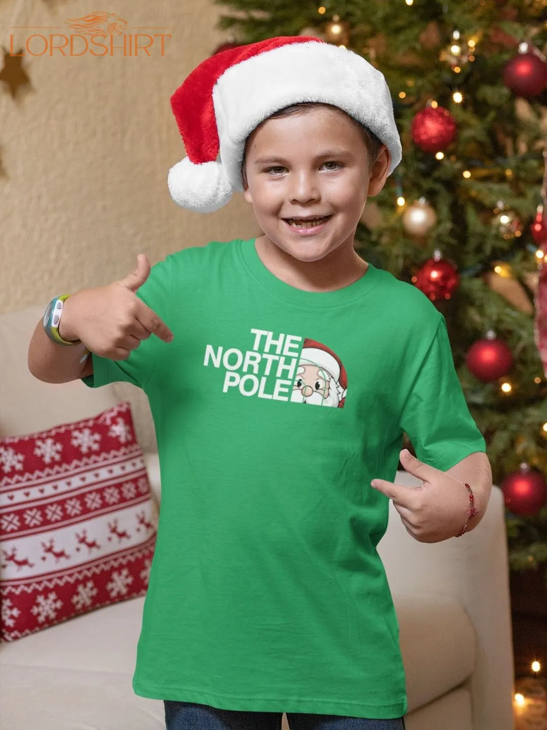 Kids The North Pole Christmas T-shirt Santa Tee Festive