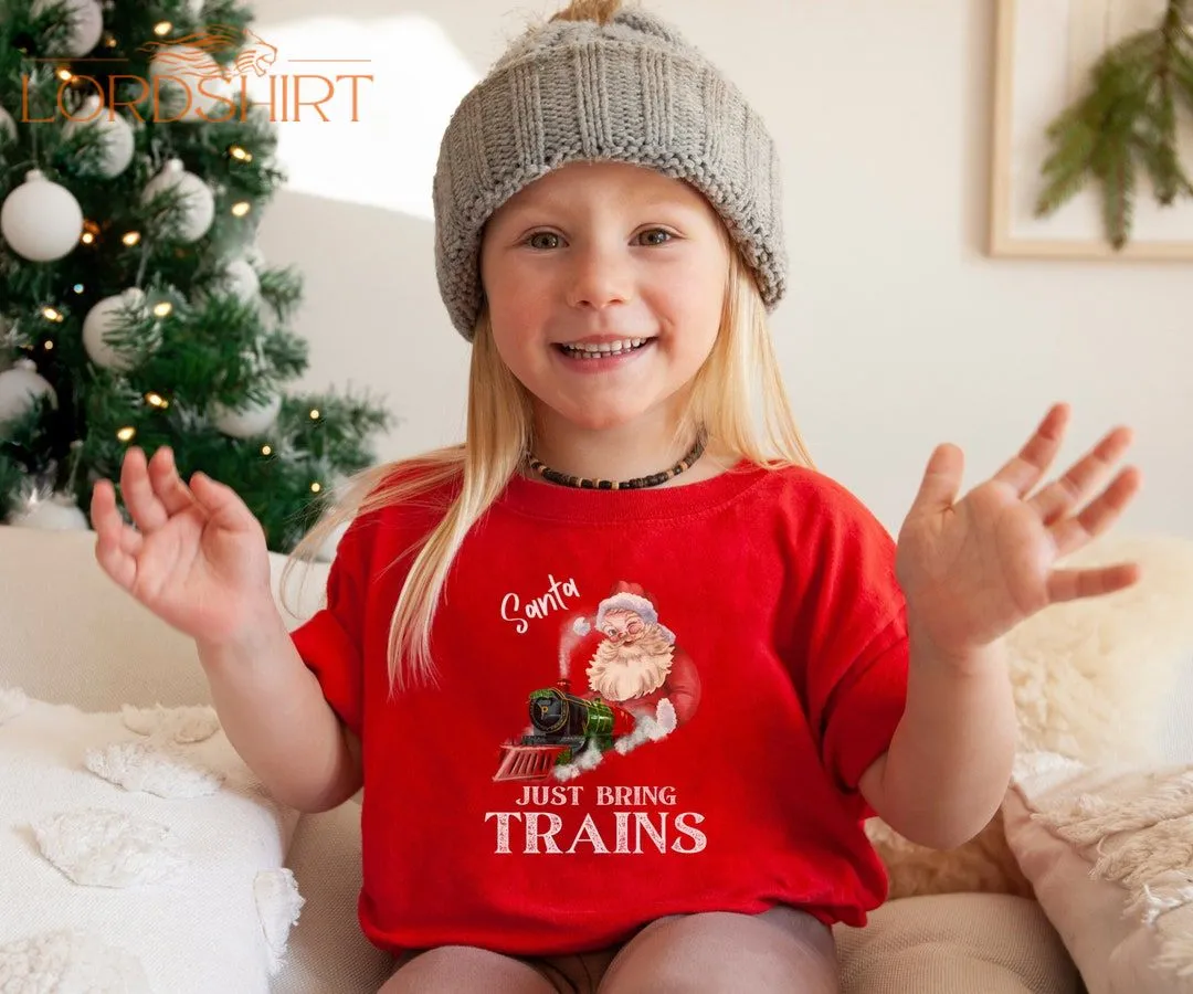 Kids Trains Christmas T-shirt Vintage Santa Shirt Xmas