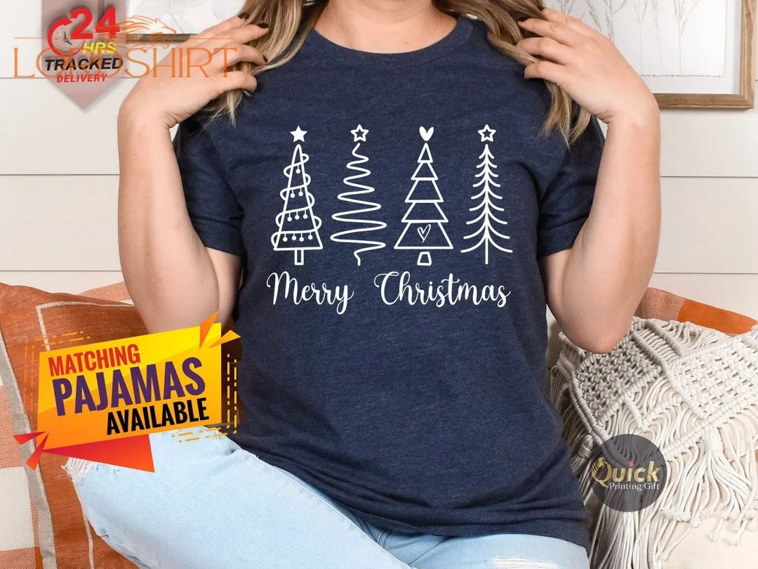 Ladies Christmas Tree Shirt Merry Christmas Tshirt For Women