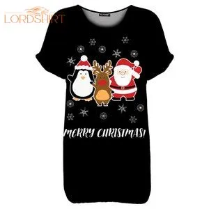 Ladies Women Xmas Penguin Santa Reindeer Turn Up Sleeve