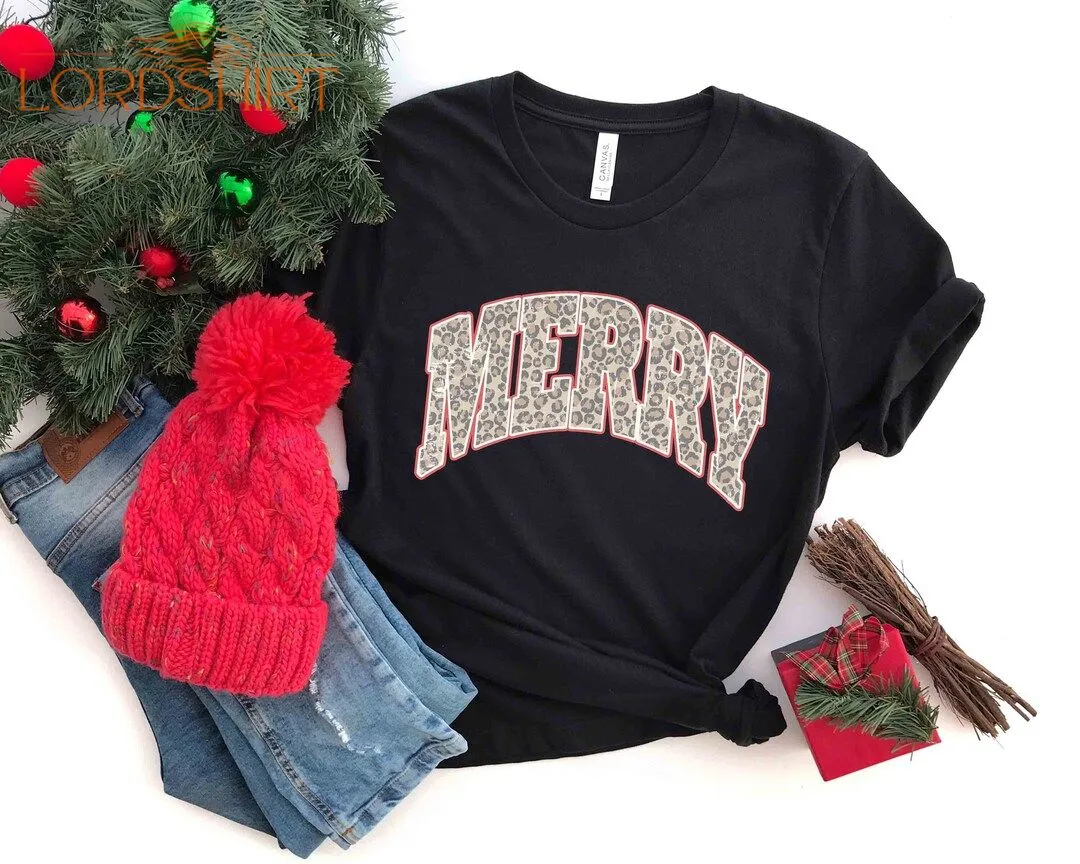 Leopard Print Merry Christmas T-shirt Christmas Gift New