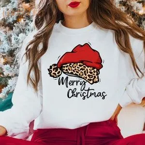 Leopard Santa Hat Merry Christmas Sweatshirt Christmas