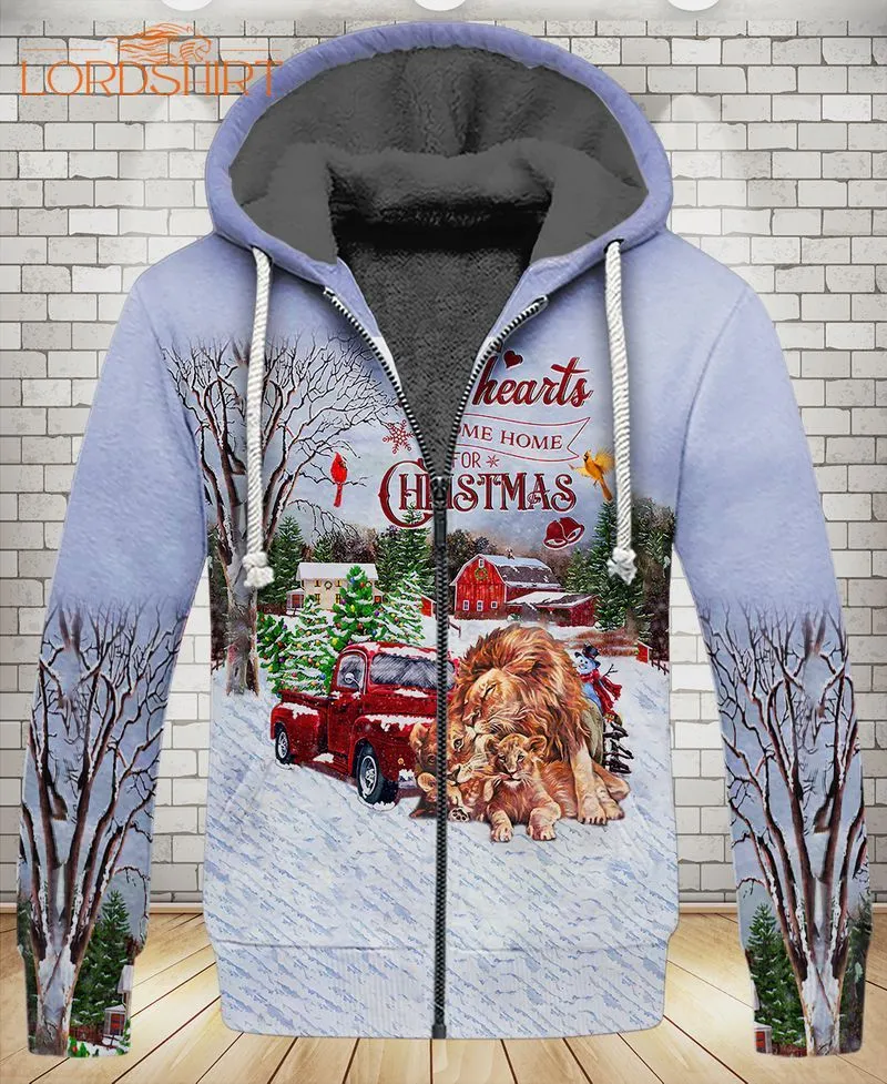 Lion All Hearts Come Home For Christmas Fleece Zip Hoodie All Over Print