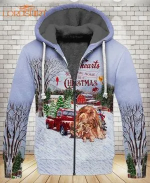 Lion All Hearts Come Home For Christmas Fleece Zip Hoodie All Over Print