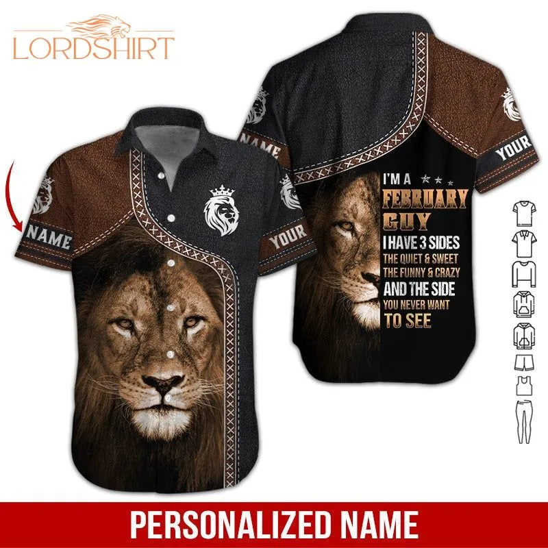 Lion February Guy Custom Name Hawaiian Shirt