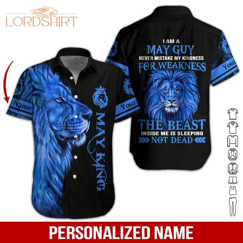 Lion May Guy Custom Name Hawaiian Shirt