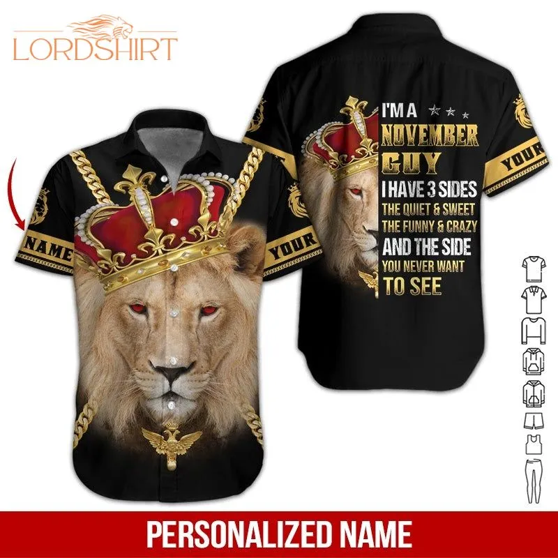 Lion November Guy Custom Name Hawaiian Shirt