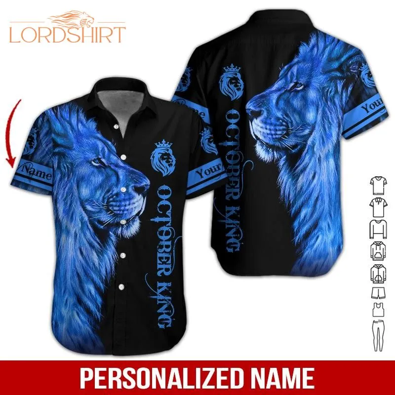 Lion October Guy Custom Name Hawaiian Shirt