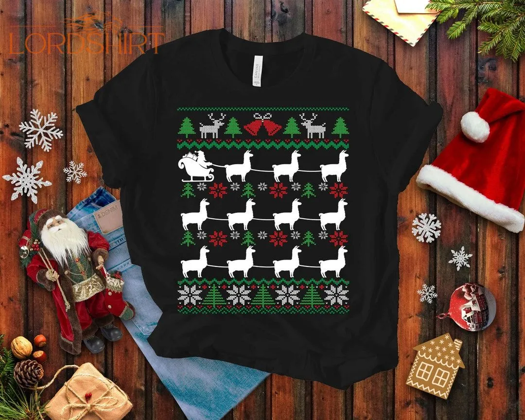 Llama Pulling Santa Ugly Christmas T-shirt For Men And Women