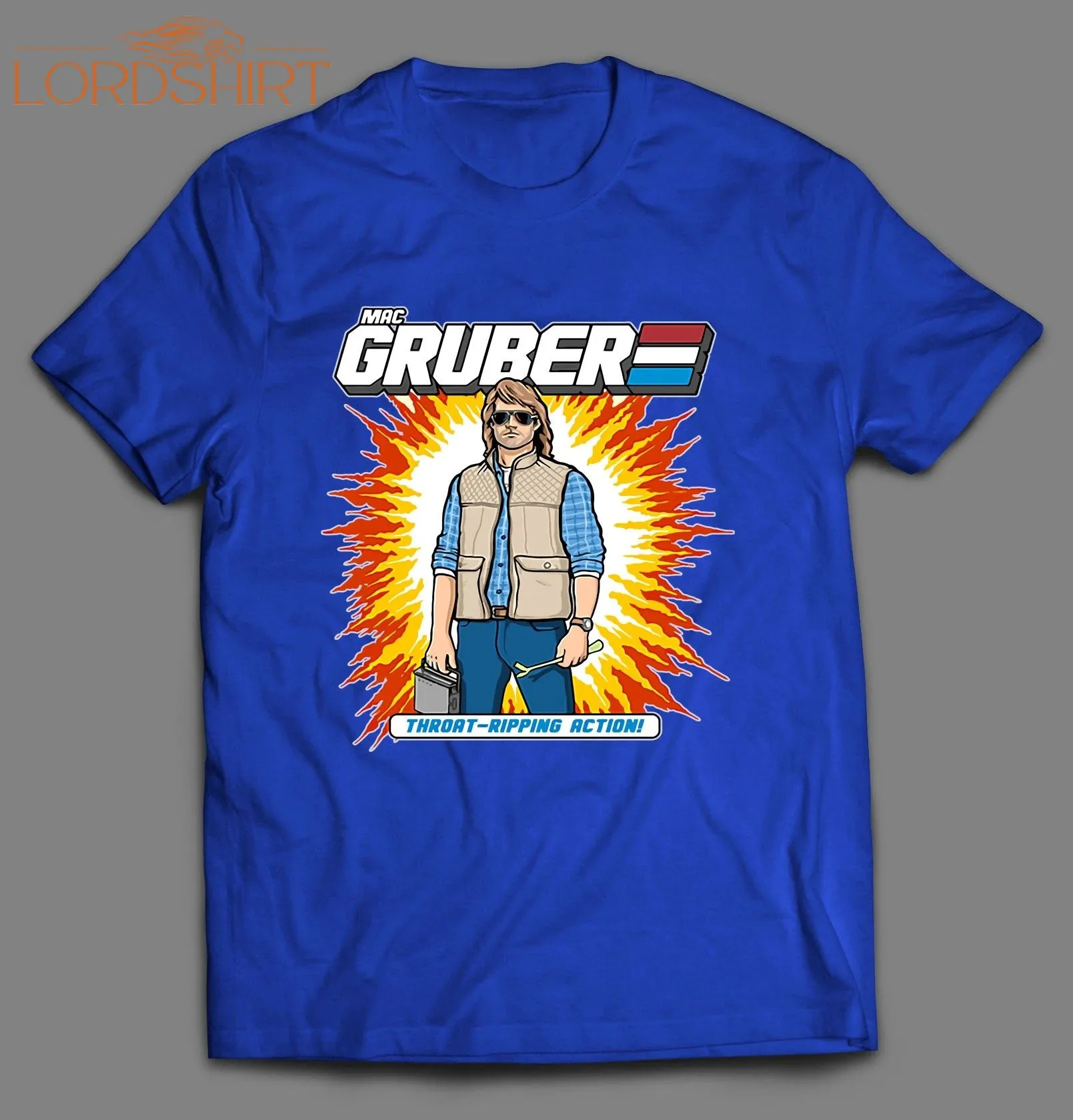 Mac Gruber Throat Ripping Action Cartoon Parody Shirt