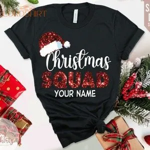 Matching Christmas Squad T-shirts With Glitter Personalised