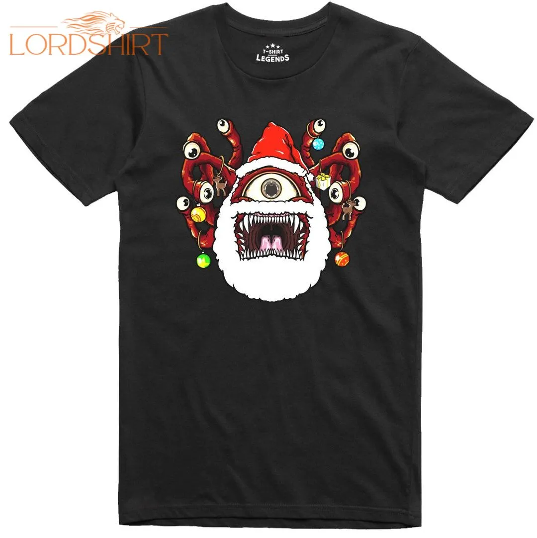 Men's Christmas T Shirt Funny Santa Beholder Dungeons And