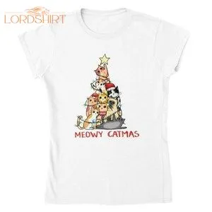 Meowy Catmas Tshirt Christmas Cat Tree Stirt Christmas Cat