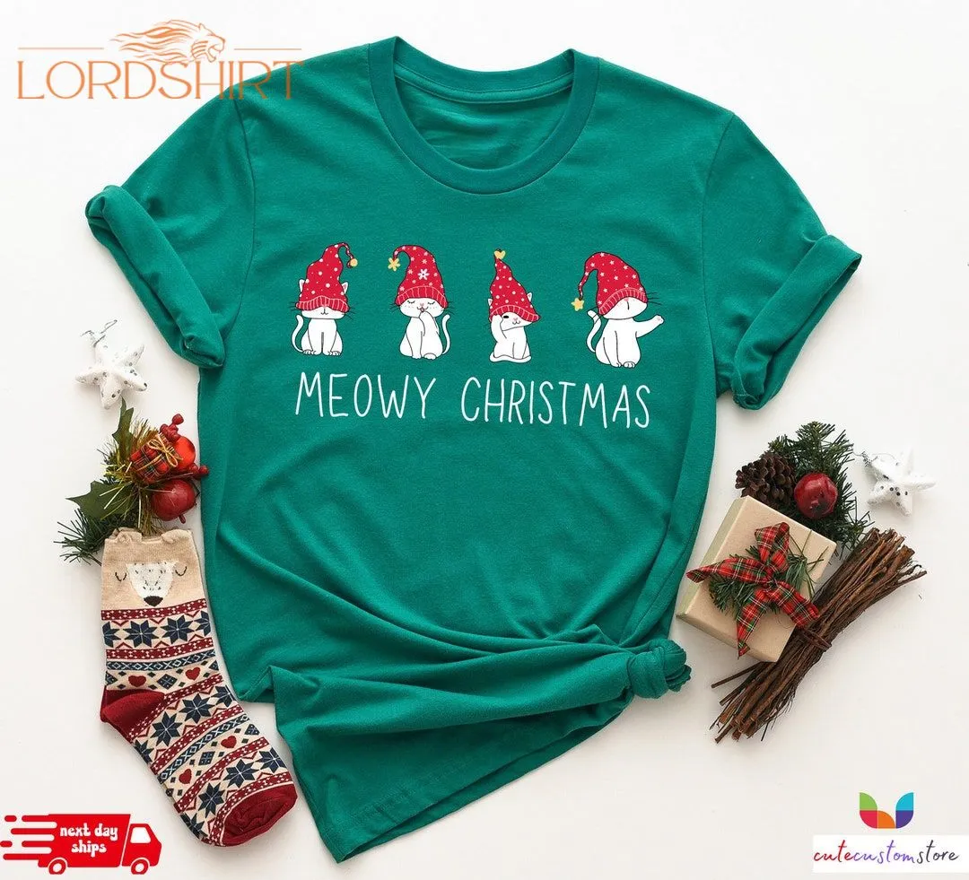 Meowy Christmas Shirt Funny Holiday T-shirt For Cat Lover