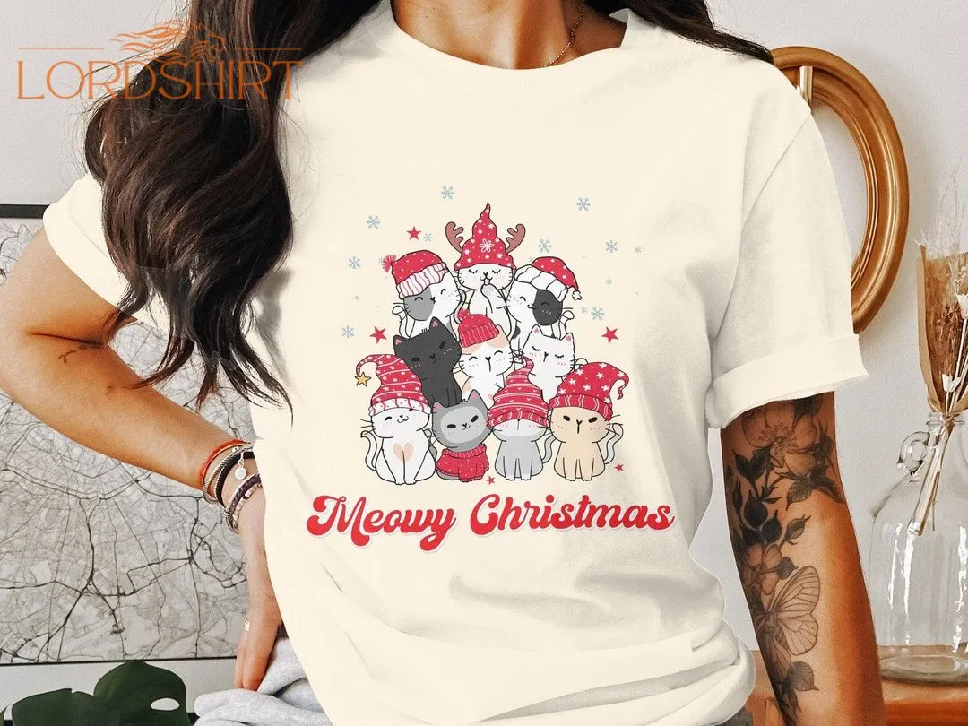 Meowy Christmas T-shirt For Cat Lovers Cat Christmas Shirt