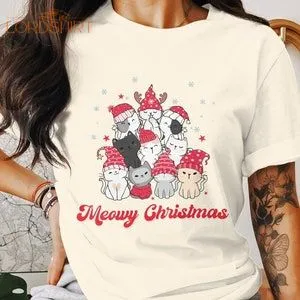 Meowy Christmas T-shirt For Cat Lovers Cat Christmas Shirt