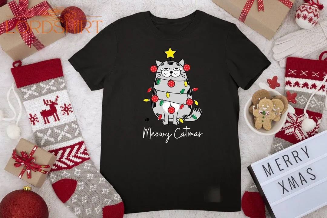 Meowy Christmas T-shirt Happy Cat Year Shirt Funny Christmas