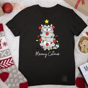 Meowy Christmas T-shirt Happy Cat Year Shirt Funny Christmas