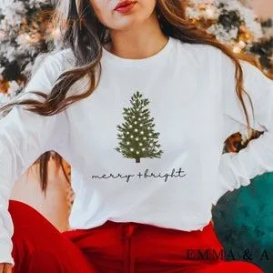 Merry And Bright Shirt Long Sleeve Christmas Shirt Christmas